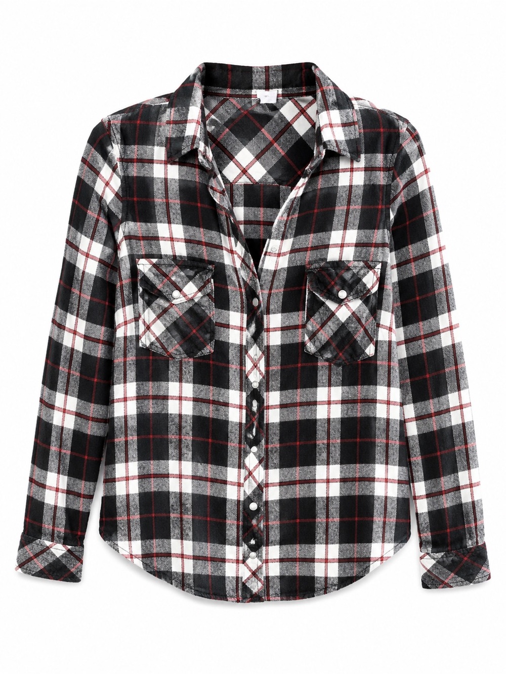Wet Seal Black White Red Plaid Button-Up Shirt